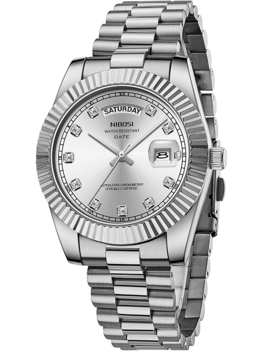 Nibosi Men's All Silver Analog Quartz Stainless Waterproof Desiger Wrist Watch